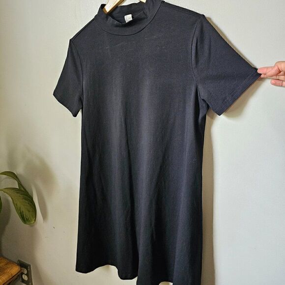 EUC BLACK MINIMALIST MOCK NECK A LINE COTTON BLEND SHIRT DRESS SIZE L - Picture 7 of 13